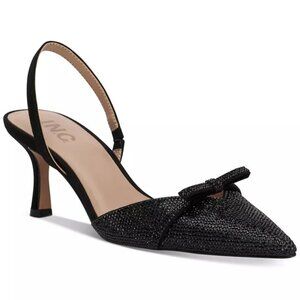 EUC I.N.C. Women's Slingback Kitten Heel with Black Crystal & Bow Detail Sz 8